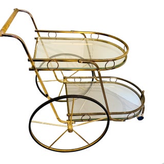 Vintage Hollywood Regency Brass & Glass Two-Tier Bar Cart For Sale