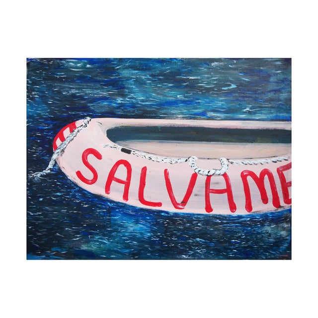 Blue and pink abstract contemporary seascape landscape by Houston, TX artist Moisés Villafuerte. This abstract painting...