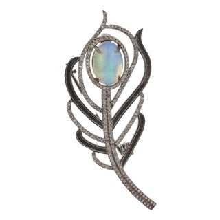 Sterling Silver Art Deco Elegance Opal and Diamond Convertible Brooch Pendant For Sale