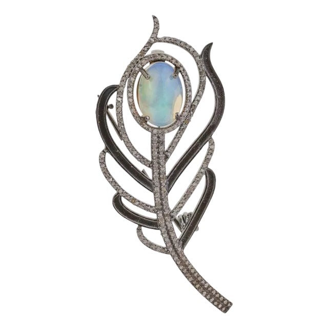 Sterling Silver Art Deco Elegance Opal and Diamond Convertible Brooch Pendant For Sale