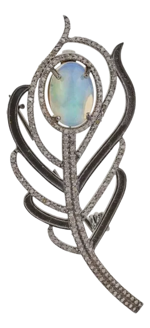 Sterling Silver Art Deco Elegance Opal and Diamond Convertible Brooch Pendant