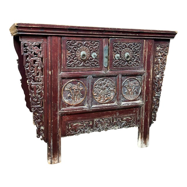 Antique Chinese Carved and Painted Elm Altar Table For Sale