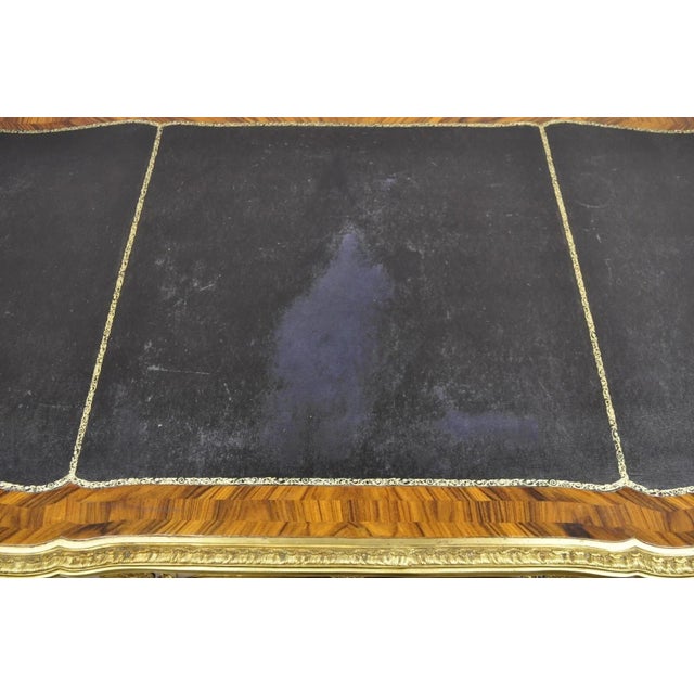 Late 20th Century French Louis XV Style Figural Bronze Ormolu Leather Top Bureau Plat Writing Desk For Sale In Philadelphia - Image 6 of 12