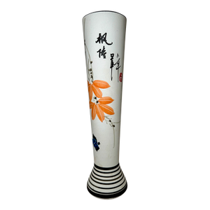 Mid 20th Century Chinese Hand Painted Porcelain Trumpet Vase With Floral Decoration and Calligraphy