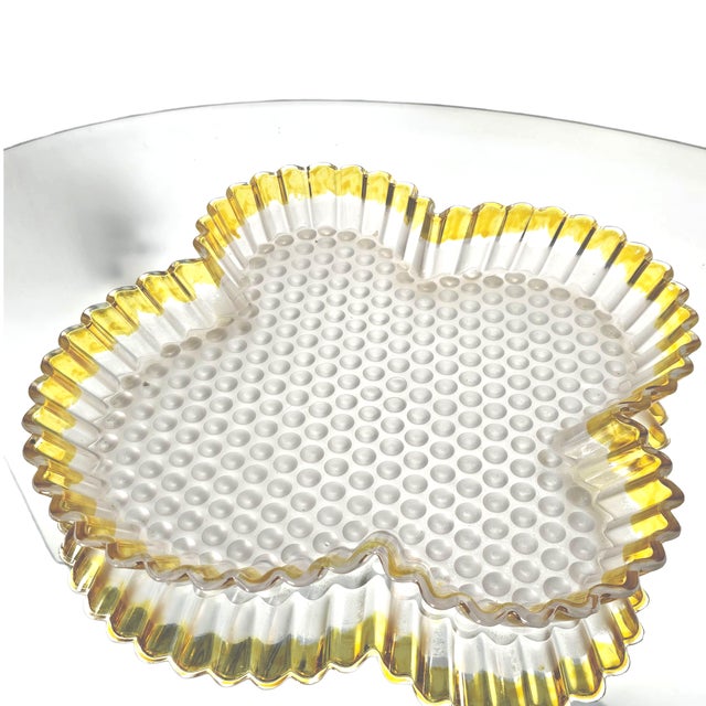 1880s Hobbs Eapg Clover Opalescent Glass Tray With Yellow Rim, 13" For Sale In San Francisco - Image 6 of 13