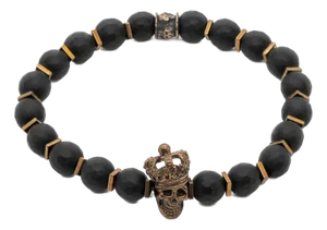 Onyx Stone King Skull Men's Beaded Bracelet
