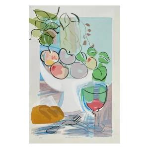 1992 Milk Glass Bowl Tabletop Still Life Serigraph