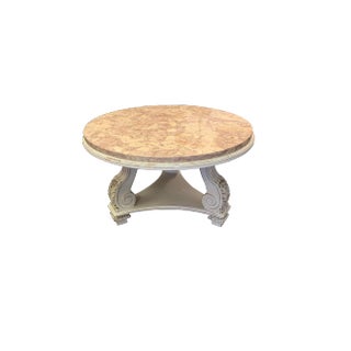 Vintage French Neoclassical Rose Tarlow Style Marble and Wood Coffee Table For Sale