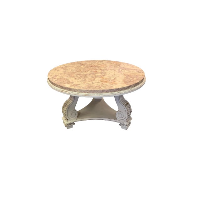 Vintage French Neoclassical Rose Tarlow Style Marble and Wood Coffee Table For Sale