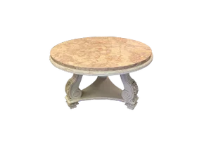 Vintage French Neoclassical Rose Tarlow Style Marble and Wood Coffee Table