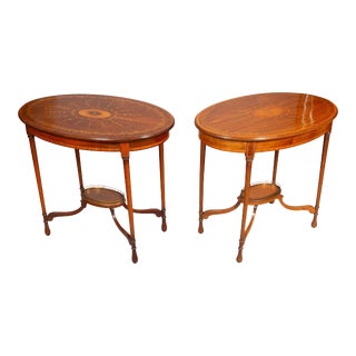 Edwardian Mahogany And Inlaid End Tables - a Pair For Sale