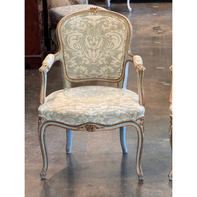 19th Century Pair of 19th Century Italian Painted and Parcel-Gilt Armchairs For Sale - Image 5 of 12