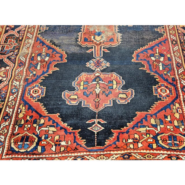 19th Century Persian Farahan Gallery Rug, Hand-Knotted Wool, Geometric Pattern, Red & Navy, 5x10 For Sale - Image 15 of 17