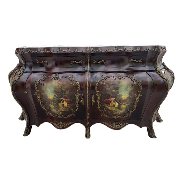Antique Hand-Painted French Bombe Buffet For Sale