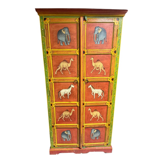 1990s Hand Painted Tall Armoire With Animal Motive For Sale
