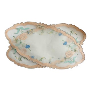 Madeira Embroidered Organdy Table or Tray Mats With Original Labels, Pair For Sale