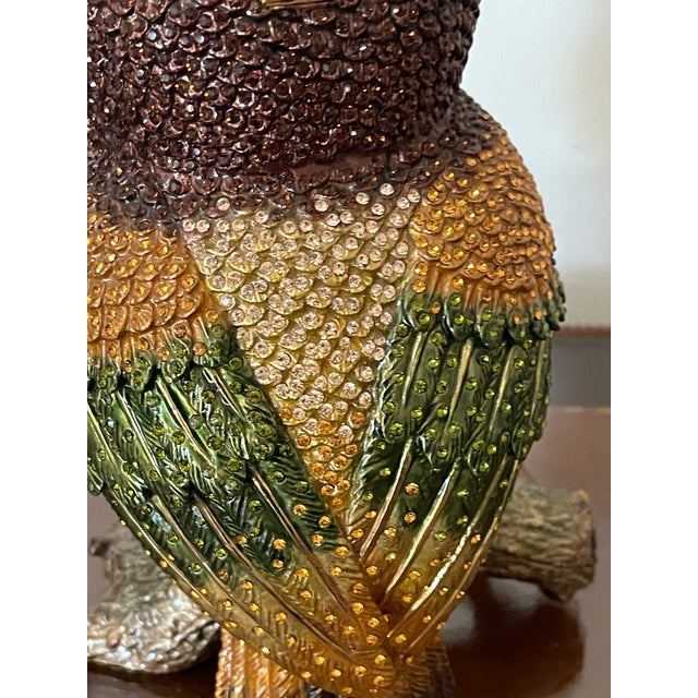 Gorgeous 20 Th C Large Owl Figurine Polychrome Enamel With Swarovski Crystals For Sale - Image 4 of 4