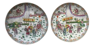 Famille Rose Chinese Porcelain Charger Platters - a Pair