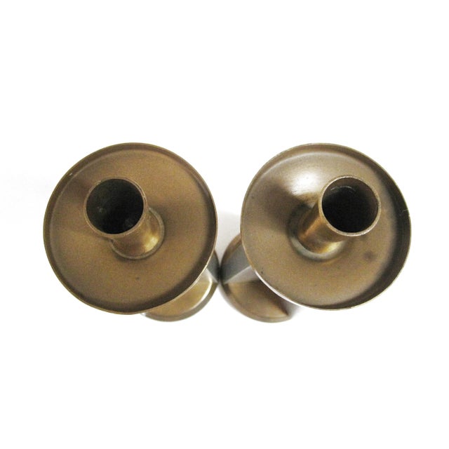 Silver Vintage Machine Age Mid-Century Aluminum and Brass Candle Holders- a Pair For Sale - Image 8 of 10