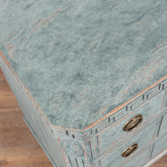 Mid-19th Century Swedish Gustavian Pair of Blue Painted Chests of Drawers For Sale - Image 6 of 15