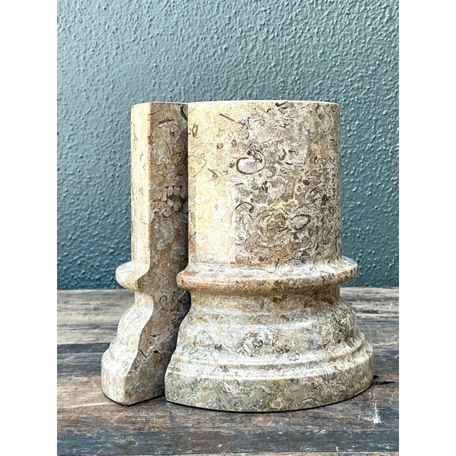 Stone Vintage Marble Column Bookends – Set of 2 For Sale - Image 7 of 12