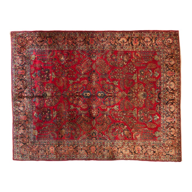1940s Vintage Persian American Sarouk Floral Wool Carpet For Sale