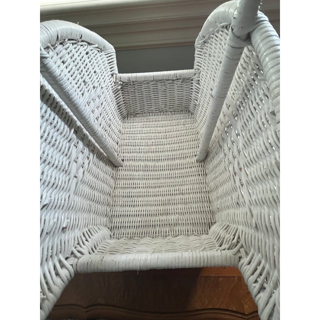 2000 - 2009 Vintage White Painted Wicker Magazine Holder For Sale - Image 5 of 6