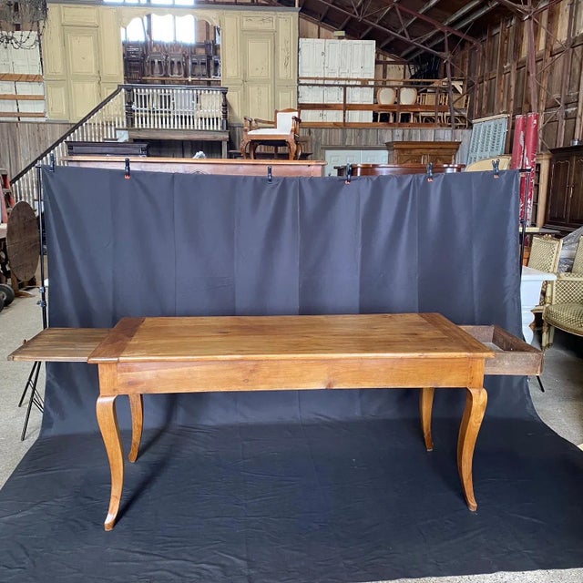 French Provincial French Provincial Cherry Farmhouse Harvest Dining Table With Bread Board For Sale - Image 3 of 12
