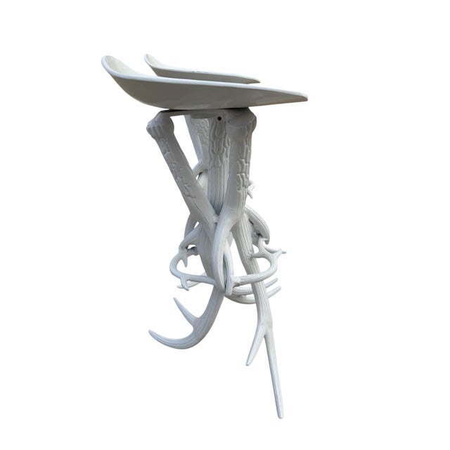 American 1980s Pair of Faux Antler Metal Stools For Sale - Image 3 of 6