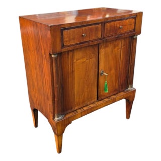 American Classical Figured Flame Mahogany Two-Drawer Cabinet With Brass-Mounted Columns, Circa 1840 For Sale