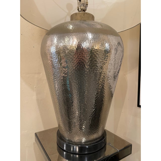 Contemporary Large Silver Hammered Lamp For Sale - Image 3 of 6