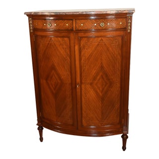 1900s Antique French Louis XV Walnut Inlay Marble Top Wardrobe / High Dresser For Sale