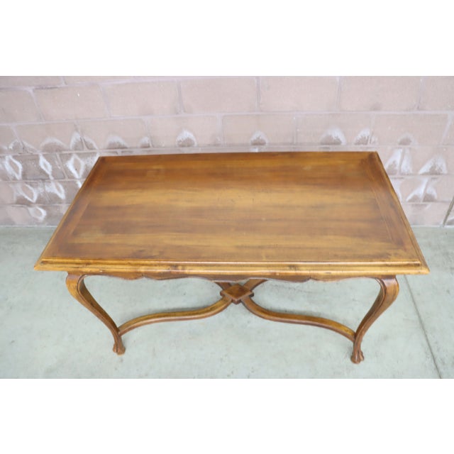 Country French style Italian desk in fruitwood with drawer and stretcher base.