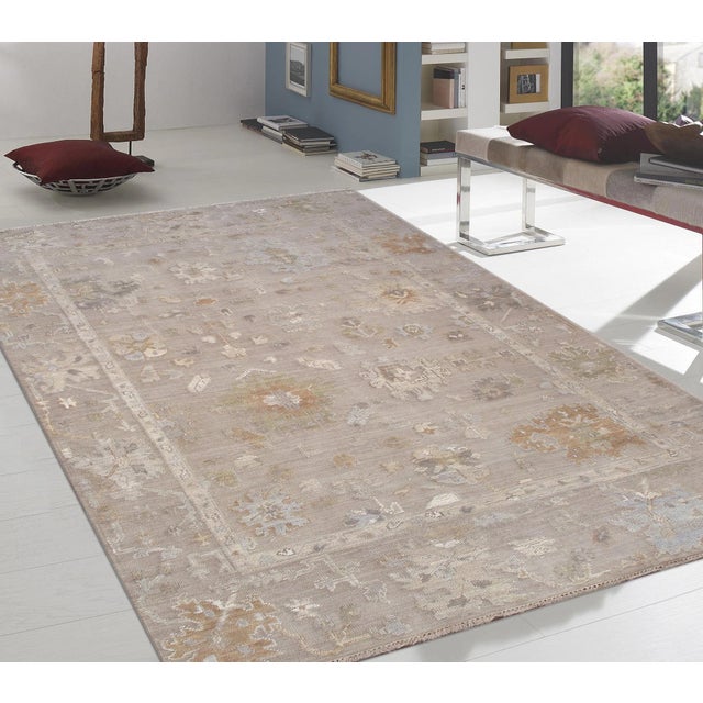 Textile Oushak Wool Mocha Area Rug, 12' 3'' X 14'10'' For Sale - Image 7 of 8