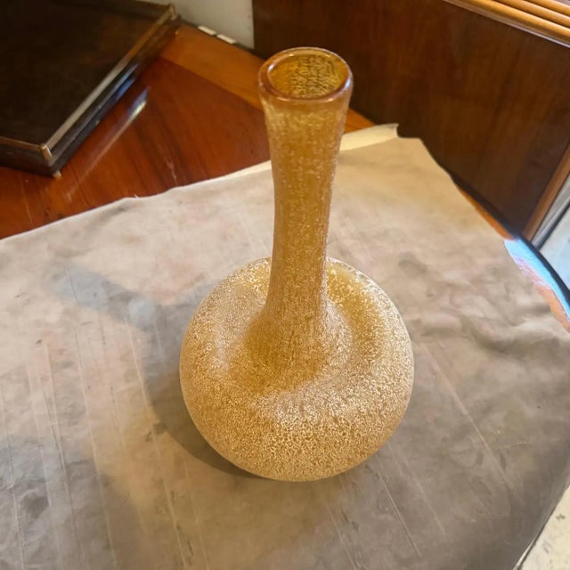 1980s Cenedese Style Yellow Scavo Murano Glass Vase For Sale - Image 9 of 11