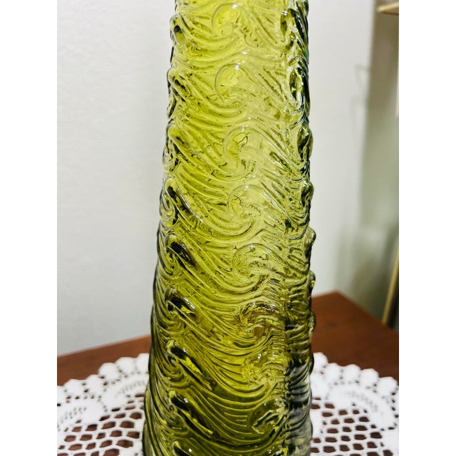 Empoli Vintage 1960s Wave Empoli Italy Decanter in Olive Green For Sale - Image 4 of 10