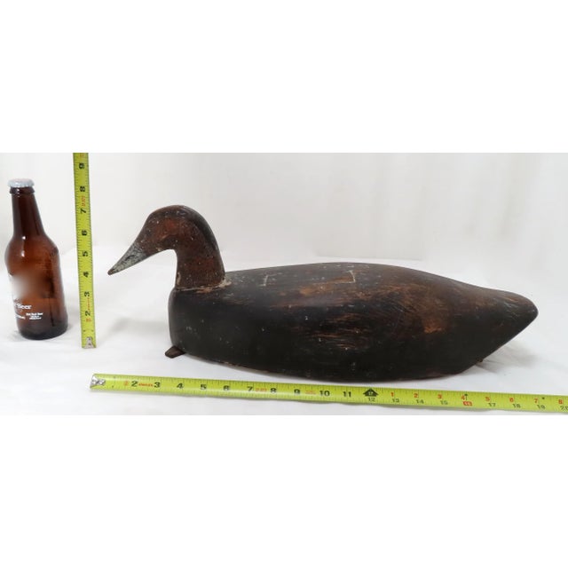 Large Antique American Rustic Primitive Hand Carved & Painted Wood Duck Decoy For Sale - Image 11 of 13