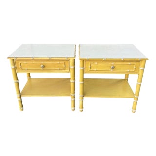 Pair of Faux Bamboo Thomasville Allegro Nightstands or Side Tables For Sale