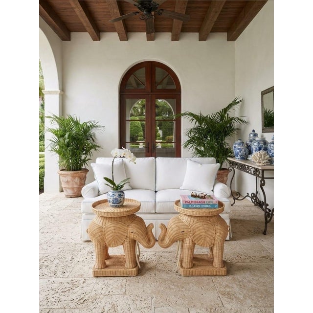 Ecru Pair of Vintage Woven Wicker Elephant Side Tables For Sale - Image 8 of 12