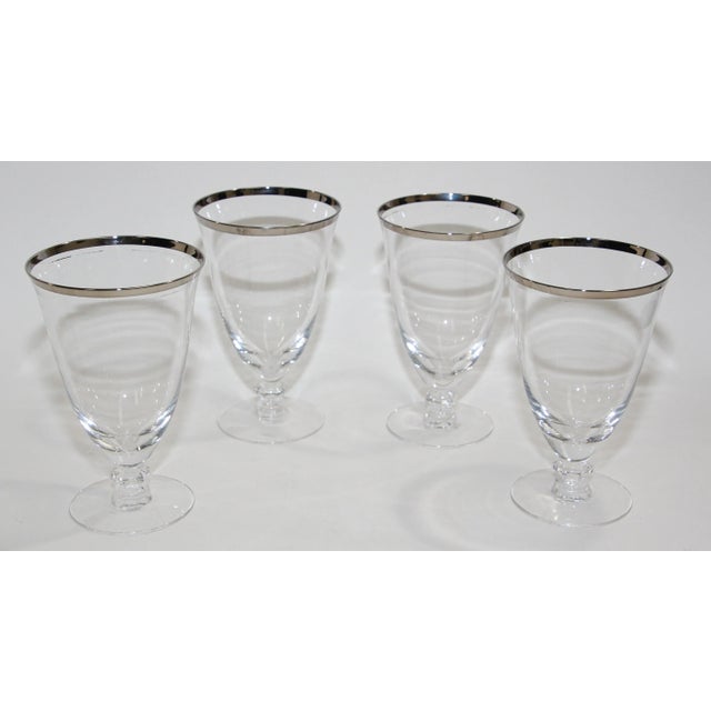 Vintage Crystal Footed Drinking Glasses Silver Rimmed Goblets - Set of 4 For Sale - Image 9 of 13
