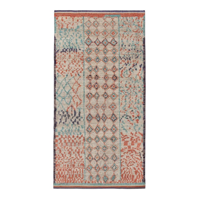 Rug & Kilim’s Moroccan Style Rug in Off-White, Red and Blue - 6'x9' For Sale