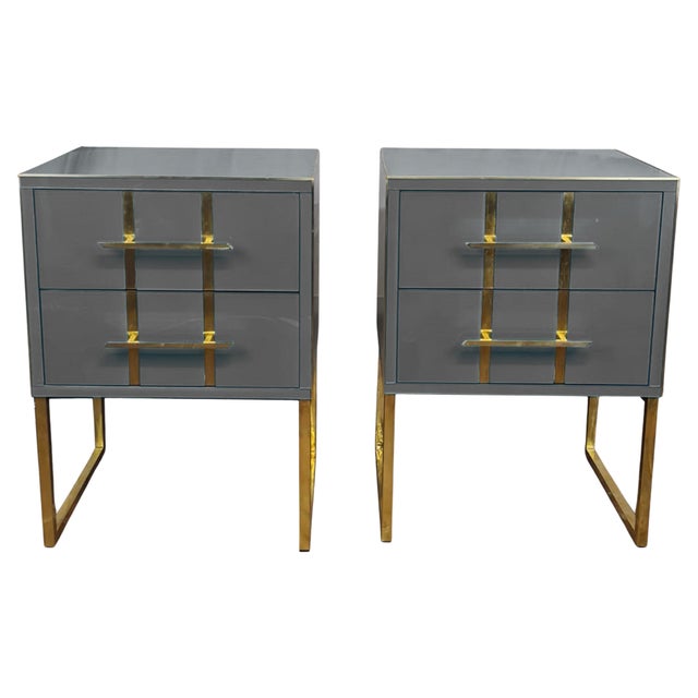 Italian Nightstands with Murano Opaline Glass from Justfurnituress SRL, Set of 2 For Sale - Image 6 of 6