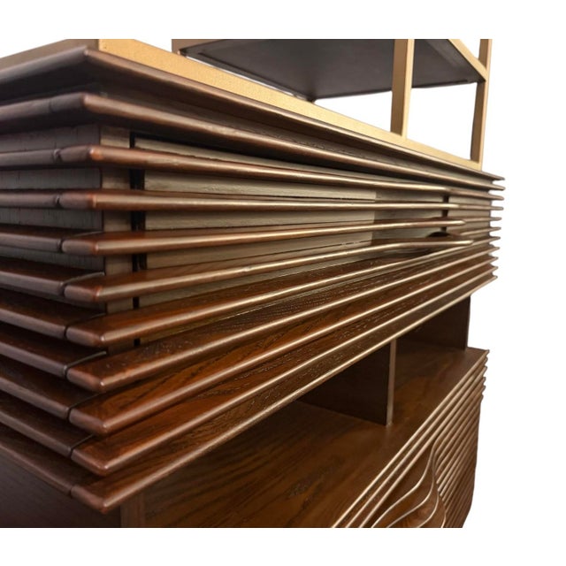 Studio a Home Oslo Etagere in Dark Ash Wood and Brass-Bronze Finished Metal For Sale In Dallas - Image 6 of 12