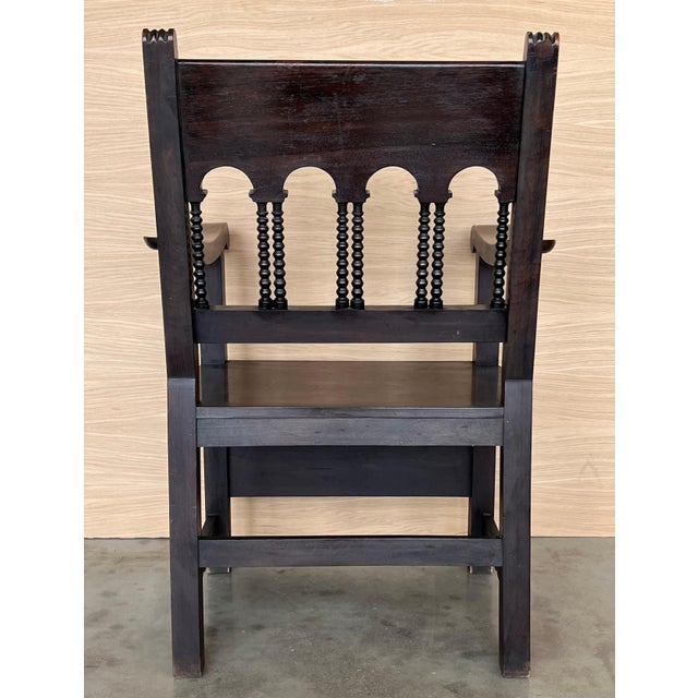 Wood 19th Century Spanish Colonial Altar Carved Armchairs with Wood Seat For Sale - Image 7 of 18