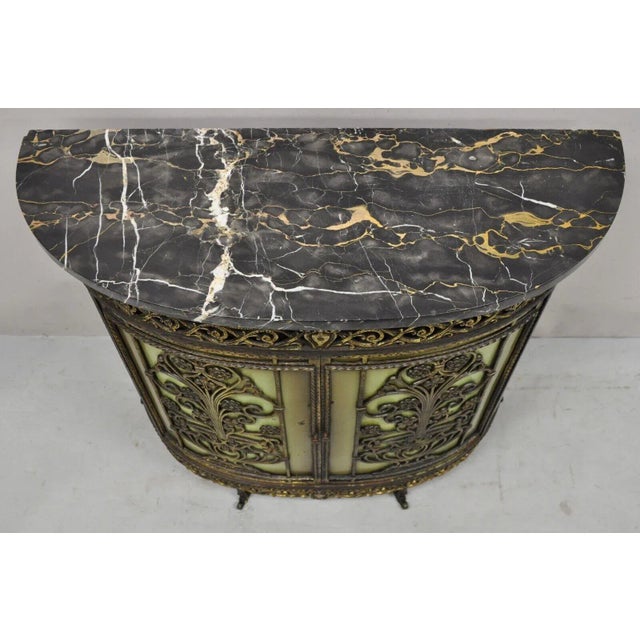 French Victorian Wrought Iron Oscar Bach Demilune Marble Top Console