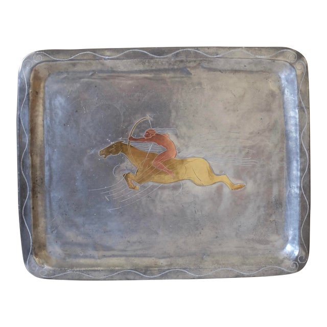 1930 Pewter and Brass Tray by Ellen v Kajerdt For Sale