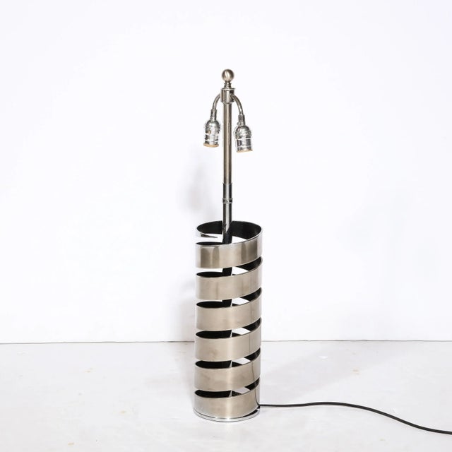 Late 20th Century Modernist Torqued Spiral Form Table Lamp in Satin Nickel For Sale - Image 9 of 13