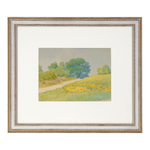 California Golden Poppies and Blue Oaks - Rural Landscape in Watercolor on Paper by Marie English Williams