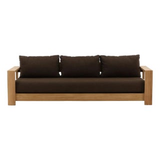 Outdoor Chocolate & Teak Sofa For Sale