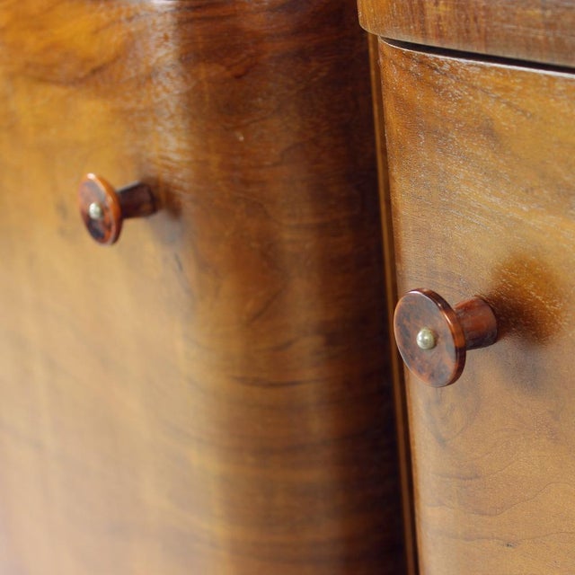 Brown Vintage Art Deco Bedside Tables in Walnut Veneer, Czechoslovakia, 1930s, Set of 2 For Sale - Image 8 of 18